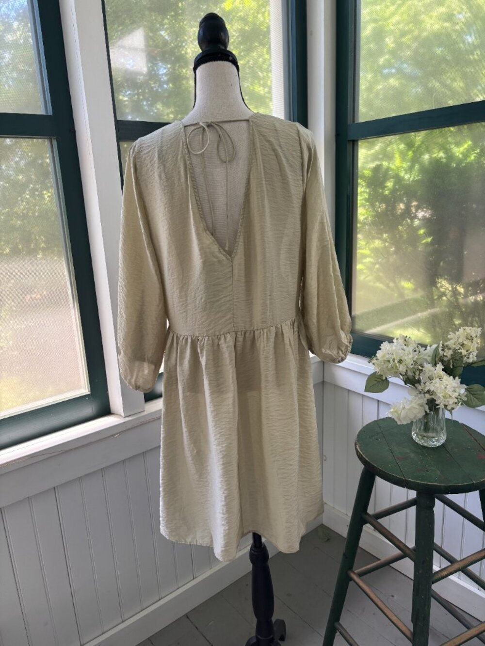 H&M Conscious Babydoll Midi Dress | Sandy Ecru | Size M | New with Tags - Picture 3 of 7